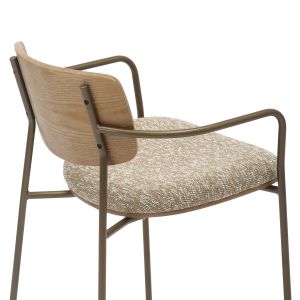 Dining chair Vikki .01 metal in antique copper-white wash plywood-beige fabric 54x54x75.5hcm Hm9980