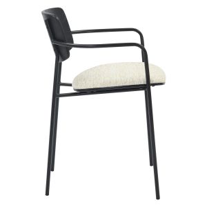 Dining chair Vikki .02 metal and plywood in black-ecru fabric 54x54x75.5hcm Hm9980