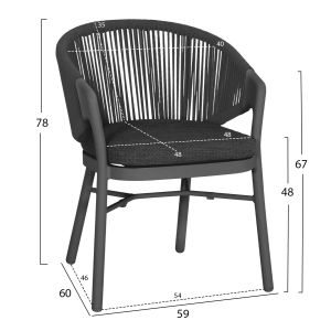 Dining chair Xantion Hm6472.01 gray aluminum-rope-olefin cushion 59x60x78cm.