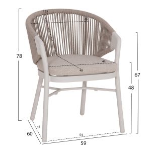 Dining chair Xantion Hm6472.02 white aluminum-olefin cushion in light gray 59x60x78hcm.