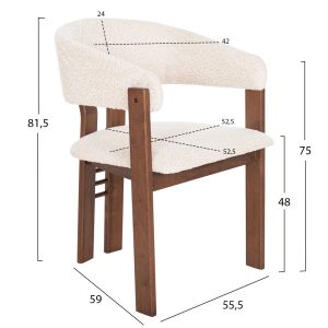 Dining chair Zarra walnut-ecru boucle wood 55.5x59x81.5hcm Hm9970