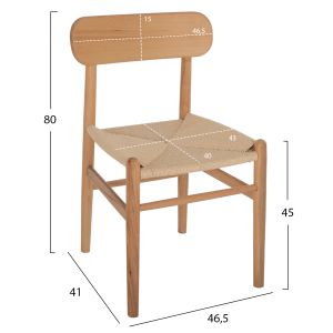 Dining chair beech and rope in natural color 46.5x41x80ηcmhm9492.01