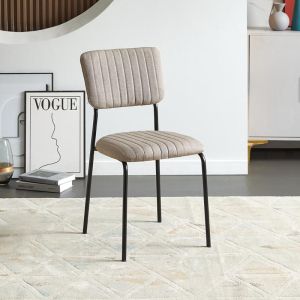 Dining chair, brown textile and metal frame, 53x43x84cm