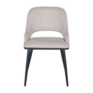Dining chair, cream textile with black metal legs, 48x59x77cm