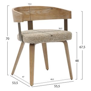 Dining chair kitchen .01 plywood frame and legs-beige fabric 55.5x53.5x70hcm Hm9981