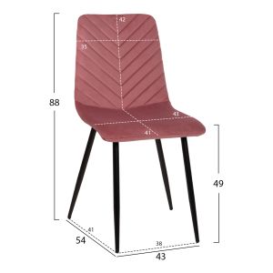 Dining chair pink velvet and black metal legs Latrell Hm8587,02 43x54x88cm
