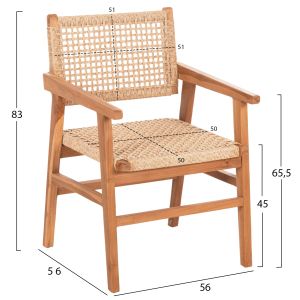Dining chair with armrests Bjorn made of solid teak wood - rope 56x56x83hcm, 21, Hm9403