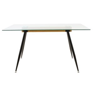 Dining table Astrid with 10mm glass top and black metal legs 140x80x75cm
