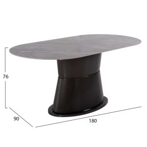 Трапезна маса Bent - керамичен плот мрамор основа Mdf цвят антрацит 180x90x76hcm Hm9773,01