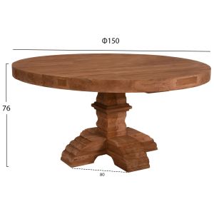 Dining table Bold Round Provence Hm9643 solid teak with carved legs-8cm top, D150x76cm
