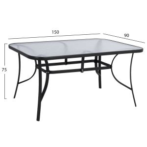 Трапезна маса Bruno Hm5145.03 метал в черен цвят-закалено стъкло 150χ90χ72hcm.