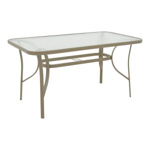 Трапезна маса Ensure-calan метал-стъкло в цвят шампанско 140x80x70см