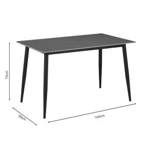 Трапезна маса Gustasso плот технически камък ичерни метални крака 160x90x75cm