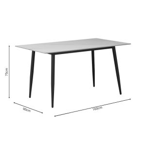 Трапезна маса Gustasso плот технически камък ичерни метални крака 160x90x75cm