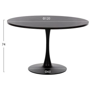 Dining table Hm9422,02 Melamine with black marble effect top and black metal legs D120x74hcm