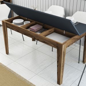 Dining table Hm9507.01 melamine walnut-anthracite with storage space 145x88x75hcm