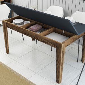 Dining table Hm9507.01 melamine walnut-anthracite with storage space 145x88x75hcm