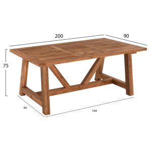 Dining table Hm9565 made of solid teak wood in natural color, 200x90x75cm