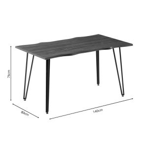 Трапезна маса Izzac с Mdf повърхност в цвят орех- черни метални крака 140x80x76 см