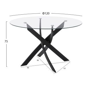 Dining table Jada black metal legs and glass top 120'x75cm Hm8733,01