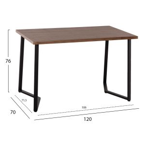 Dining table Jay Hm9531 with walnut-colored Mdf top and black metal legs 120x70x76hcm