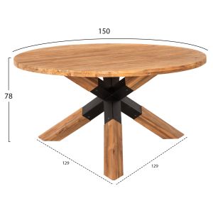 Dining table Katte round Hm9559 solid teak wood-legs with metal fittings D150x78cm