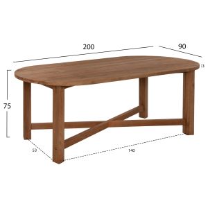 Dining table Kutai Hm9640 solid teak in natural color, 200x90x75cm