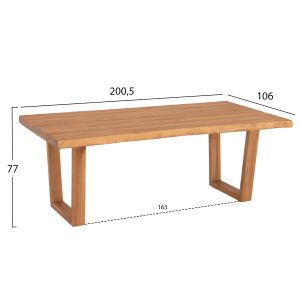 Dining table Leopold Hm9933.01 solid teak wood - natural color 200.5x107x76hcm.