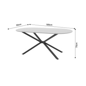 Lerdion dining table with gray Mdf top and black metal legs 180x90x75cm