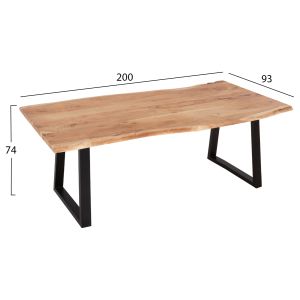 Dining table Lizard Montana .21 top tropical acacia solid wood natural 4cm top 200x93x74hcm Hm8337