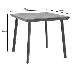 Mabu-synergy dining table, set of 5 anthracite aluminum and natural plywood 80x80x74cm