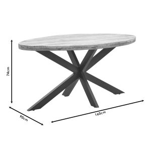 Трапезна маса Majesty Industrial с плот от масивно мангово дърво 4cm 160x90x74cm