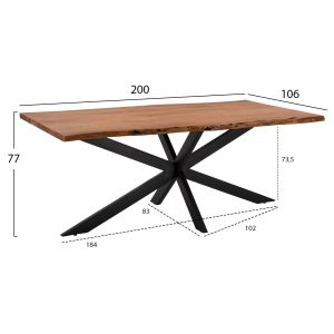 Dining table Montana Superior acacia solid wood with top 3.5cm 200x106x77cm Hm8716.11