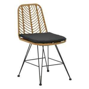 Dining table Naoki D, set of 7, natural rattan-black metal-glass 160x90x78 cm