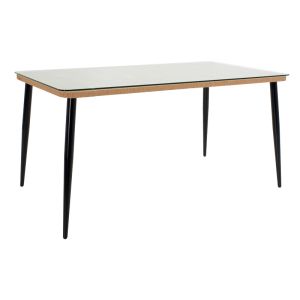 Dining table Naoki E, set of 5, natural rattan-black metal-glass 160x90x78 cm