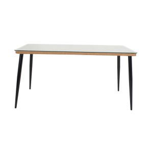 Dining table Naoki E, set of 5, natural rattan-black metal-glass 160x90x78 cm