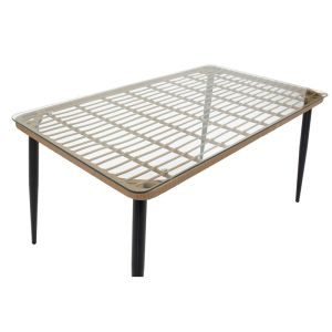 Dining table Naoki E, set of 5, natural rattan-black metal-glass 160x90x78 cm