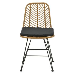 Dining table Naoki E, set of 5, natural rattan-black metal-glass 160x90x78 cm