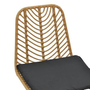 Dining table Naoki E, set of 5, natural rattan-black metal-glass 160x90x78 cm