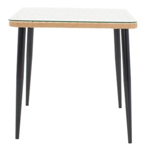 Dining table Naoki F, set of 3, natural rattan-black metal-glass 80x80x78 cm