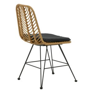 Dining table Naoki G, set of 5, natural rattan-black metal-glass 80x80x78 cm