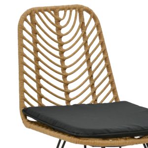 Dining table Naoki G, set of 5, natural rattan-black metal-glass 80x80x78 cm
