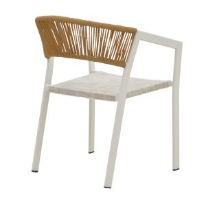 DINING TABLE NARES-GLISTEN B SET OF 7 PIECES WHITE ALUMINUM AND NATURAL PLYWOOD 180X90X72.5CM