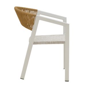 DINING TABLE NARES-GLISTEN SET OF 5 PIECES WHITE ALUMINUM AND NATURAL PLYWOOD 140X80X72.5CM