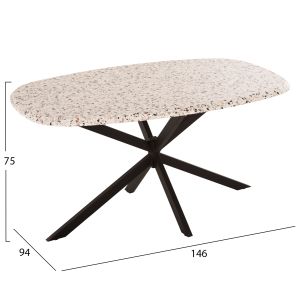 Трапезна маса Oval Rodden Hm11903,03 Werzalit Tabletop In Terrazzo Color-black Metal Base 146x94x75hcm