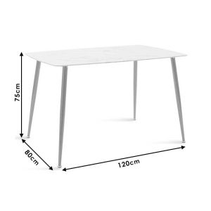 Dining table Paris with 8mm tempered glass top 120x80x75cm