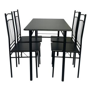 Dining table Reforia set of 5 pieces Mdf in black color with black metal legs 110x60x74cm
