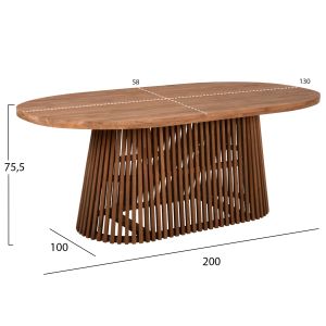 Dining table Remik Hm9835 solid teak in natural color, 100x200x75.5cm tabletop thickness 4cm