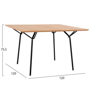 Трапезна маса Trenk - Mdf с дъбов фурнир-черни метални крака 120x120x75hcm Hm9614,01