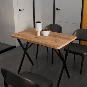Zeryin dining table with oak-colored melamine top and black metal legs 70x110x75cm